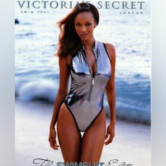 Speedo Vintage sparkling shiny Silver Swimsuit Tyra Banks Victorias Secret Sz 14 - Picture 1 of 15